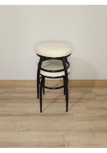 Evko Mobilya Tabure, Bar Taburesi, 2'li Tabure,siyah Ayaklı-krem