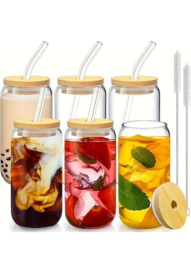 6 Adet Pipetli, Bambu Kapaklı, Soğuk-sıcak Kahve Bardağı