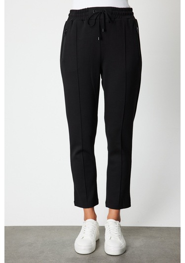 On Kadın Fermuar Cepli Dar Paça Eşofman Altı 66914 Siyah Siyah