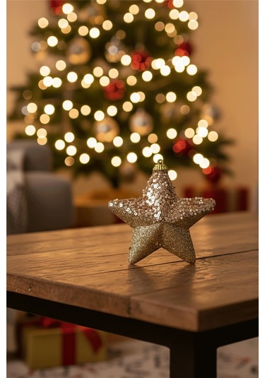 Simli Ve Pul Detaylı Altın Yıldız Yılbaşı Ağaç Süsü