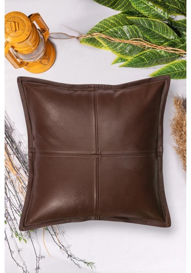 Premium Dekoratif Deri Kahverengi Kırlent Kılıfı/ev Ve Ofis Için Gerçek Deri 45x45cm Kırlent Kılıfı Kahverengi