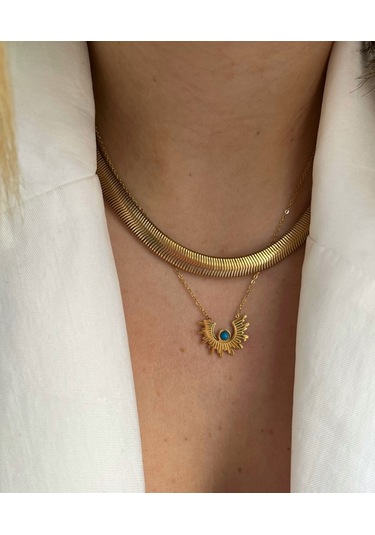 Çelik Kadın Yassı Zincir Kolye Çelik