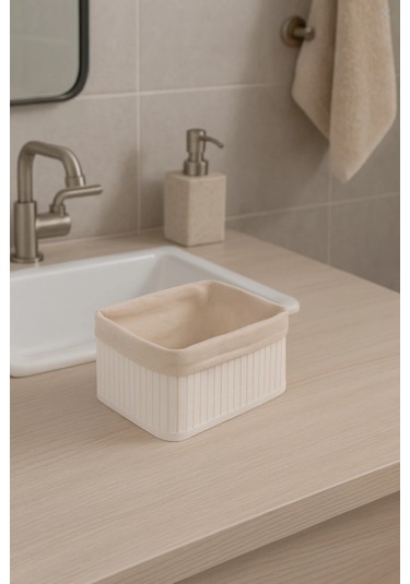 Mini Dikdörtgen Bambu Organizer Sepet Katlanır Banyo Düzenleyici 6009-4 Beyaz