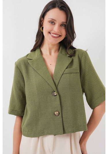 Gabria Kısa Keten Ceket Haki