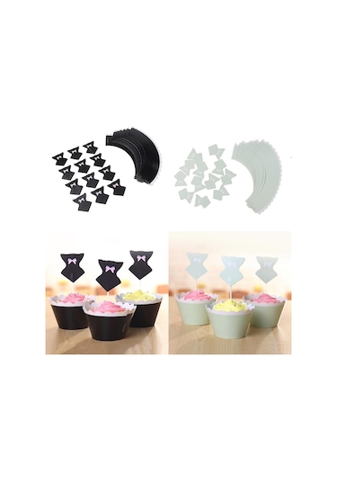Homyl 12 Takım Cupcake Ve Paketleyici Dekor Kek Pişirme Siyah