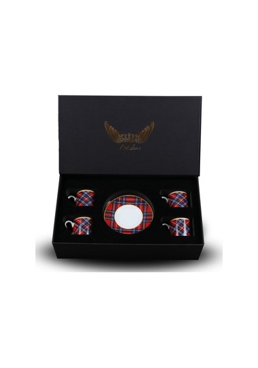 Kırmızı Ekose Tabak&çay Kahve Seti 20 Parça 4 Kişilik Beyaz - Kırmızı