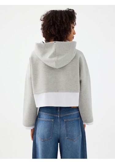 Crop Kadın Sweatshirt Gri
