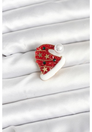 Kırmızı Şapka Model Yılbaşı Temalı Broş Kırmızı