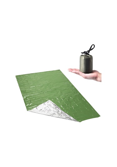 Symbee Yeşil Acil Isı Saklama Battaniye - Aluminyumlu Pe Malzeme, 100g Hafif, Kampçılar İçin Taşınabilir Depolama Çantasıyla Yeşil