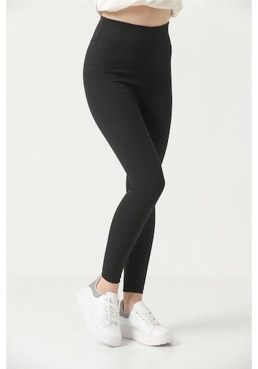 Kallima Siyah Içi Polarlı Kışlık Yüksek Bel Toparlayıcı Fitilli Tayt Siyah