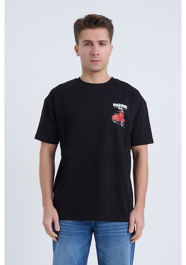 Velvoria Unisex Oversize Beautıful Ride Baskılı Siyah Renk T-shirt