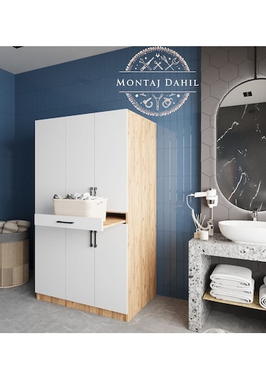 Tina Çamaşır Ve Kurutma Makinesi Dolabı Banyo Dolabı Çam Beyaz Beyaz - Çam