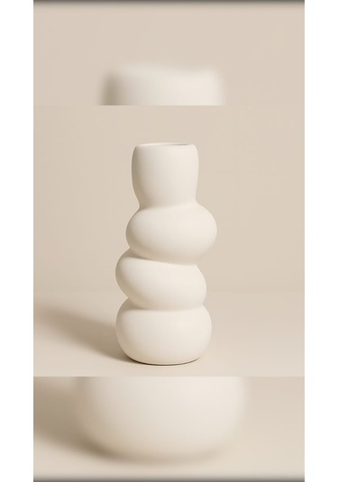 El Yapımı Boğumlu Dekoratif Vazo 6x9 Cm Beyaz