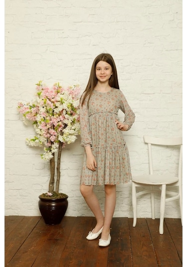 Aymeravm - Çiçek Desenli Kız Çocuk Elbise - Slf0204Ga Çok Renkli