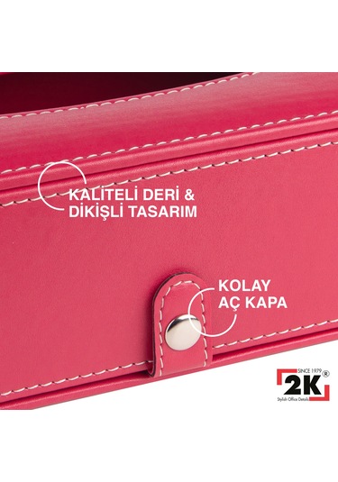 2k Suni Deri Peçetelik Mendil Kutusu 13 24 6 Cm. Fuşya Pembe