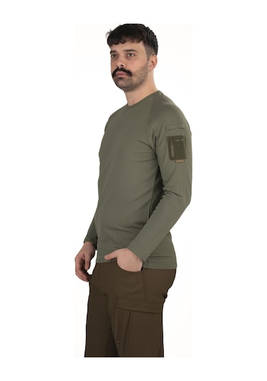 Taktik Uzun Kollu Cepli Tişört - Haki Erkek Outdoor & Güvenlik Giyim Haki