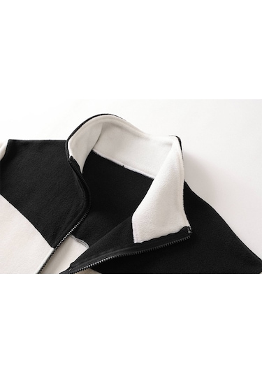 Erkek Dik Yaka Renkli Bloklu Polar Ceket - Beyaz