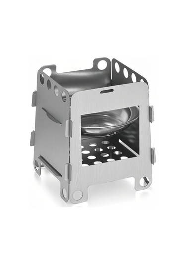 Geeksen Stainless Steel Kamp Fırını Seti: Odun Ve Alkolle Çalışır, Izgara Ağı + Fritöz Tepsisi, Outdoora Uygun Gümüş