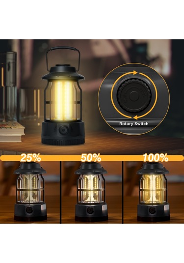 Lemestar L801br Siyah Usb Şarjlı Kamp Feneri - 5w Cob Işık, 250lm, 1200mah Pil, Abs+metal, 101x101x175mm, Çadır/doğa Kullanıma Uygun Çok Renkli