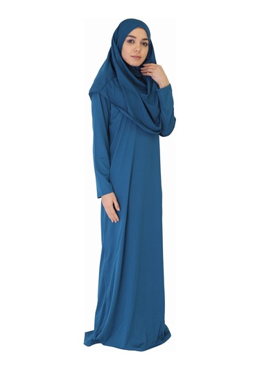 Koyu Petrol Mavi Fermuarsız Namaz Elbisesi Koyu Petrol Mavi