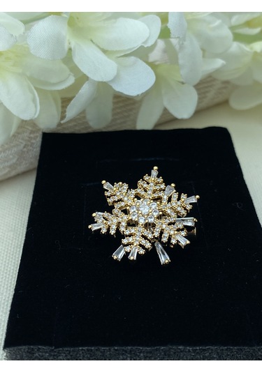 Broş Kar Tanesi Model Full Zirkon Taşlı Gold