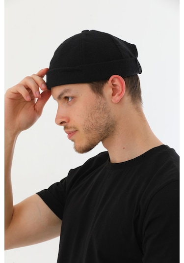 Kaşe Siyah Arkadan Ayarlı Retro Hip-hop Takke Şapka Siyah