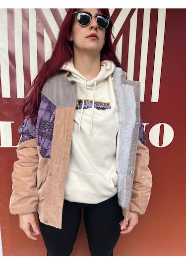 Kadın Aztek Unisex Retro Bomber Oversize Desenli Vintage Ceket Tk Çok Renkli
