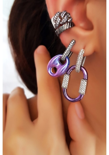 MorMajor Silver Tekli Mor Pembe Mid Bombeli Love Gümüş Küpe-5154