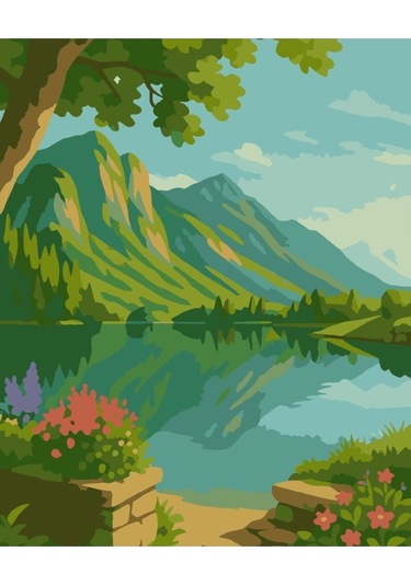 Denic Sayılarla Boyama Seti 40x50 Cm (Çıtalı) Fırça Boya Dahil Numaralı Tuval Dağ Manzara