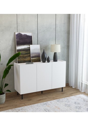 Demir Ayaklı %100 Mdf Şık Ve Çok Amaçlı 3 Kapaklı Beyaz Konsol