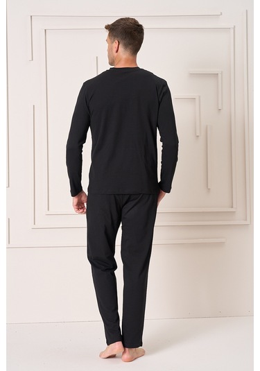 Erkek Pamuk Uzun Kol Pijama Takımı 4102 Siyah Siyah