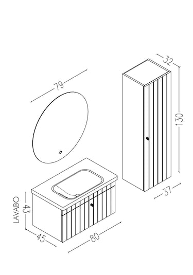 Alice 80 Cm Banyo Dolabı Orz Led Aynalı Gri - Boy Dolap Dahil Gri