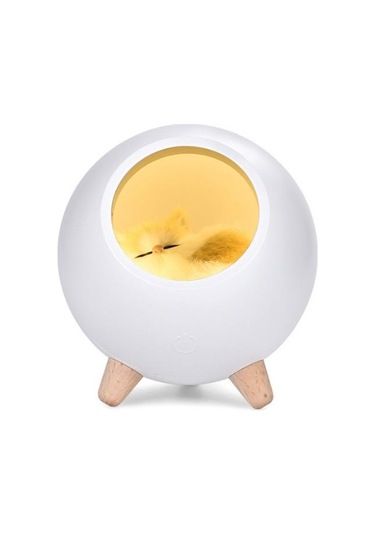 Yeiuyi7 Kedi Bebek İle Yatak Odası Dekorasyon Kedi Evi Şekli Gece Lambası Beyaz