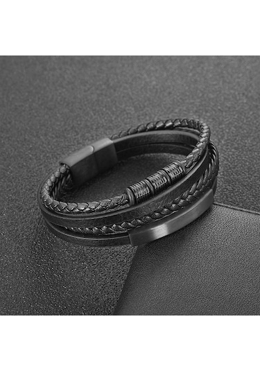 Erkek Hakiki Deri Bileklik Siyah Renk Manyetik Toka Db5097 Siyah