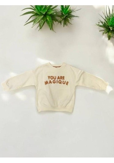 Kız Çocuk Nakışlı You Are Magique Yazılı Sweatshirt-14908 Ekru