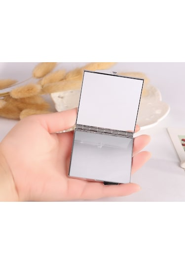 Sones El Yapımı Elmas Mini Katlanır Kozmetik Aynası Taşınabilir Ayna Çift Taraflı Mücevher Yay Siyah