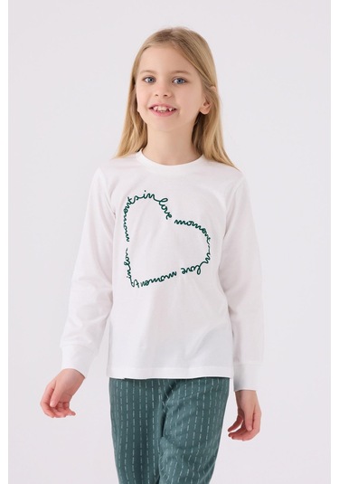 Arnetta 3050 Kız Çocuk Love Uzun Kol Pijama Takım Krem