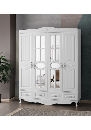 Beenal Country Gardırop, Mebran 4 Kapaklı Çekmeceli Dolap 160CM