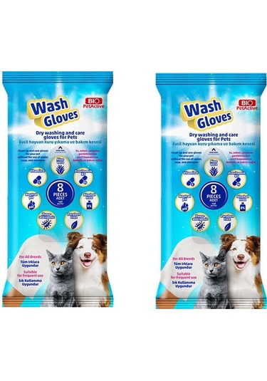Bio Pet Active Wash Gloves Kuru Yıkama ve Bakım Kesesi 2 x 8'li