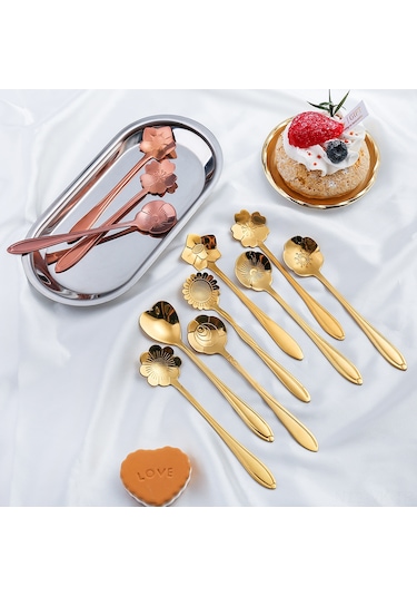 Vkemall Çelik Japon Gül Kaşığı - 8'li Paket, Kahve & Yemek İçin Şık Aksesuar Diğer