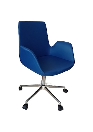 Sekreter Sandalyesi Döküm Süngerli Mavi Suni Deri