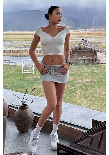 Merry See Şık Soft Mini Etek Gri