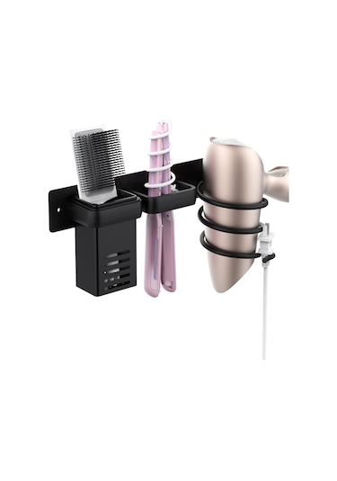 Lichen Saç Kurutma Makinesi Depolama Rafı, Banyo Saç Bakımı Siyah