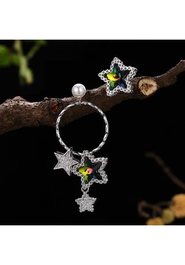 Kadınlar İçin 925 Gümüş Düzensiz Küpe Büyük Hoop Star Bırak Ve Amp Renkli Kristal Düğün Takı İle Yıldız Saplama Küpe Saplama Küpe Altın