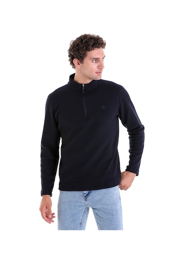 Hatemoğlu Regular Fit Tam Boy Fermuarlı Erkek Polar Sweatshirt Lacivert