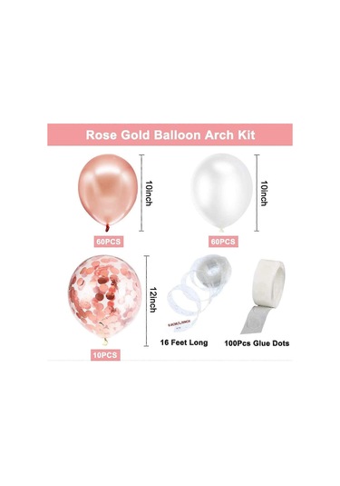 Balon Kemer Seti, 132 Parça Gül Altın Doğum Günü Partisi Dekorasyonu, 10 Adet Konfeti Balonu, 120 Adet Lateks Balon Ve Bağlama Aletleri, Dekorasyon Balonları Diğer