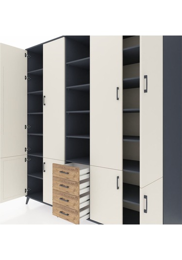 Kronos Dolap 17 Raflı 4 Çekmeceli 8 Kapaklı 220x59x243 Antrasit-aytaşı/çam Aytası/atlas Çam