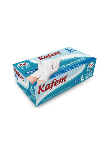 Kafem Beyaz Nitril Eldiven Pudrasız (L) 100 Lü X 5 Paket