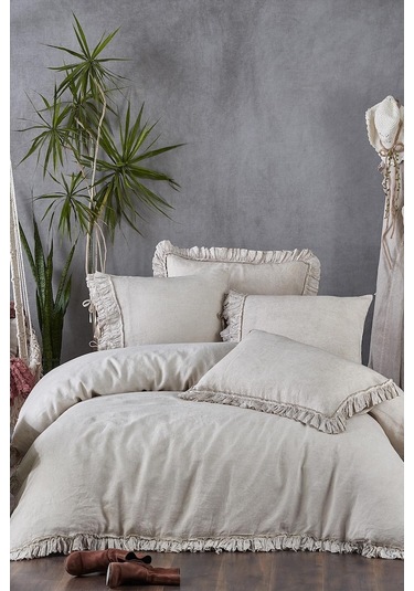 Ecocotton Miranda Çift Kişilik Nevresim Takımı %100 Keten Bej 200