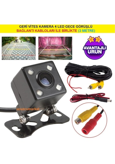 Geri Vites Kamera Bağlantı Kabloları İle Birlikte + 4 Led Gece Görüşlü